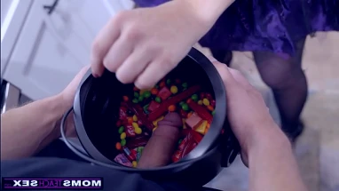 Big Dick Trick Or Treat For StepMom And StepSis